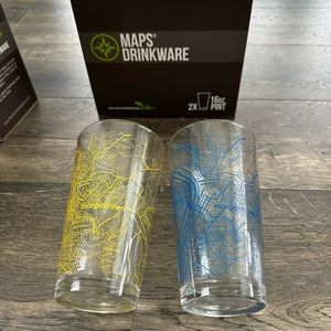 Well Told/Uncommon Green College Maps Morgantown WV Pint Glasses 16oz